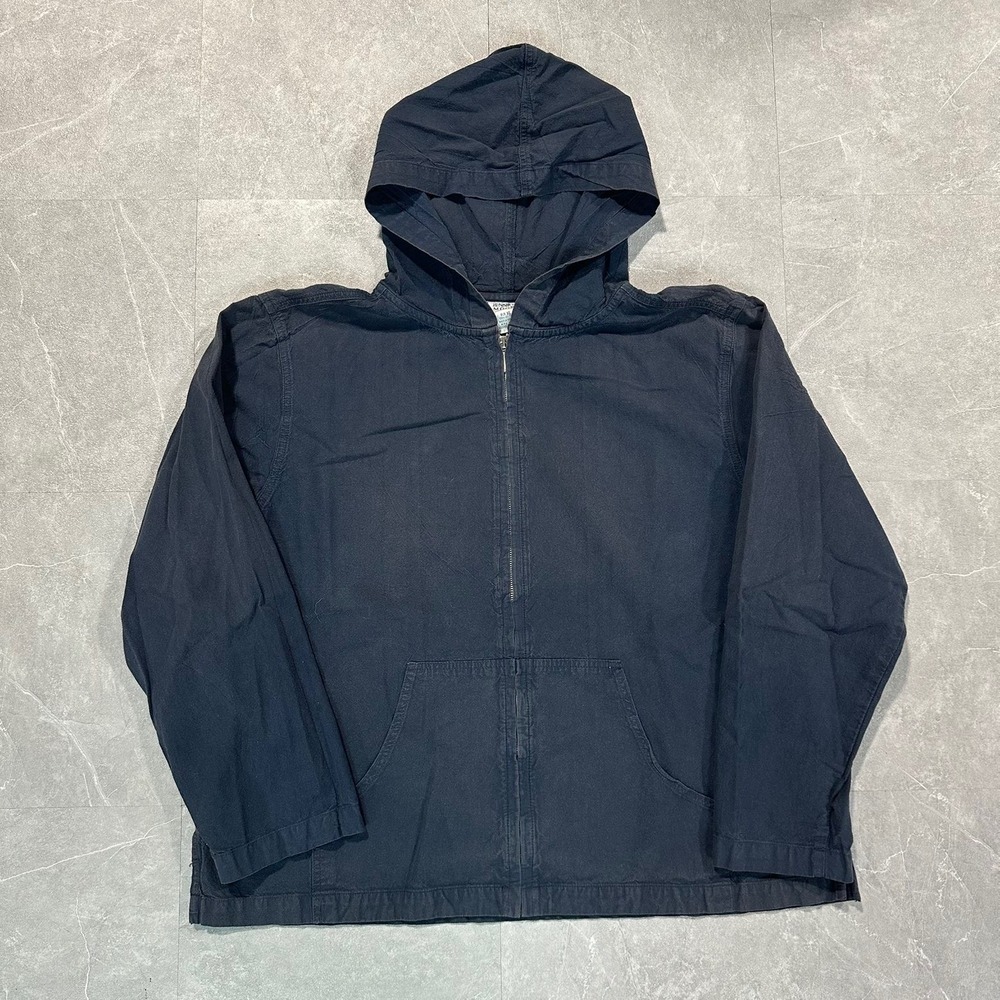 Jennifer Moore Mens Vintage Navy Blue Cotton Half Zip Hooded Jacket XL 3934